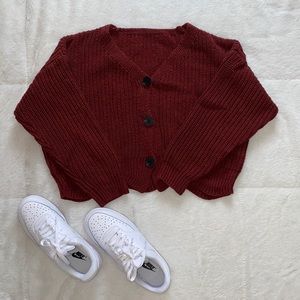 Cropped button down sweater